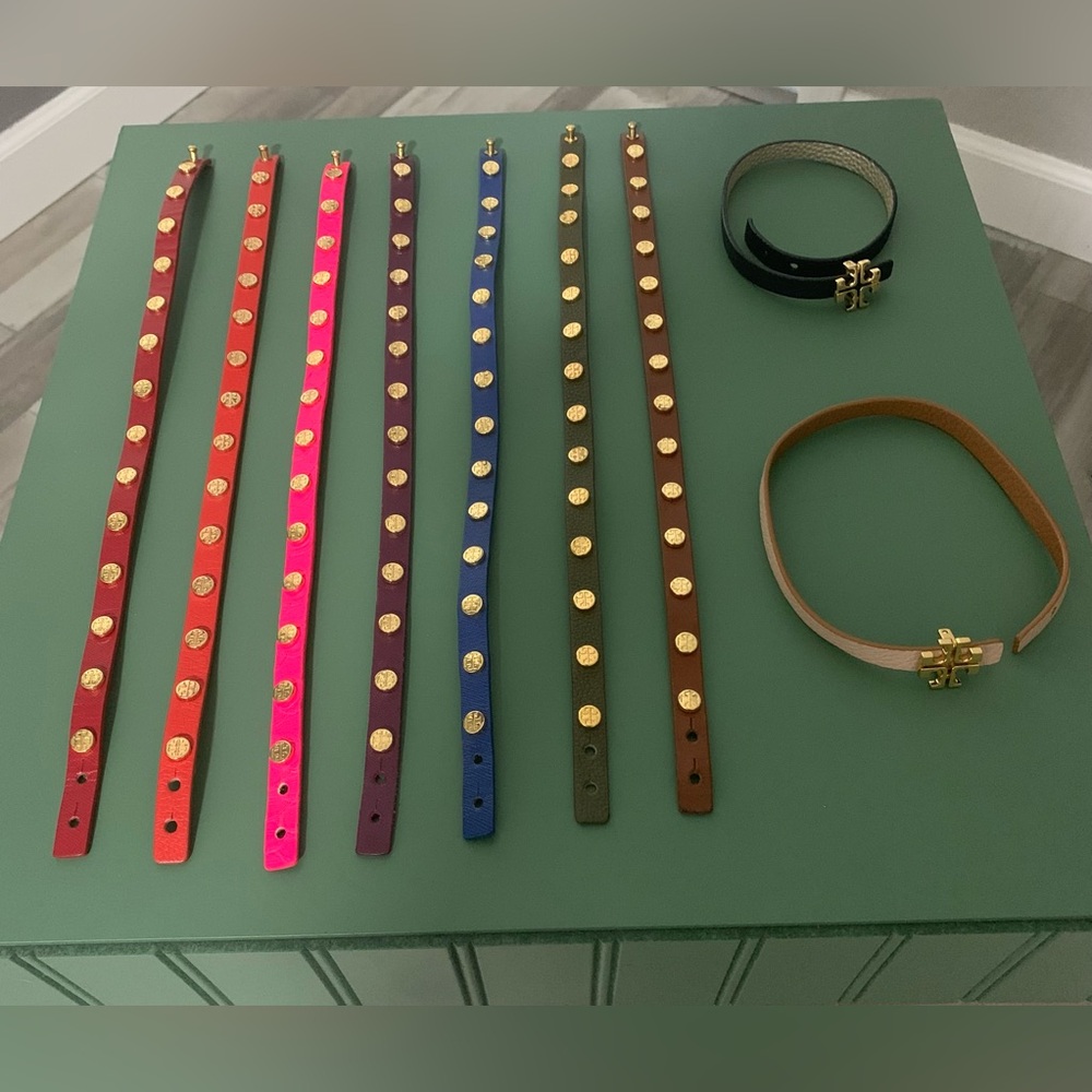 Authentic Tory Burch leather studded wrap bracelets (bundle of 9).